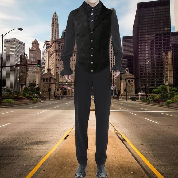 Handmade Black Men's Victorian Suit Gentleman Vest Steampunk Gothic Waistcoat - Picture 5 of 6